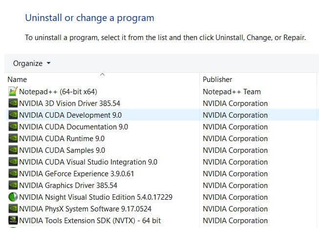 tensorflow gpu installation step 1 unistall nvidia