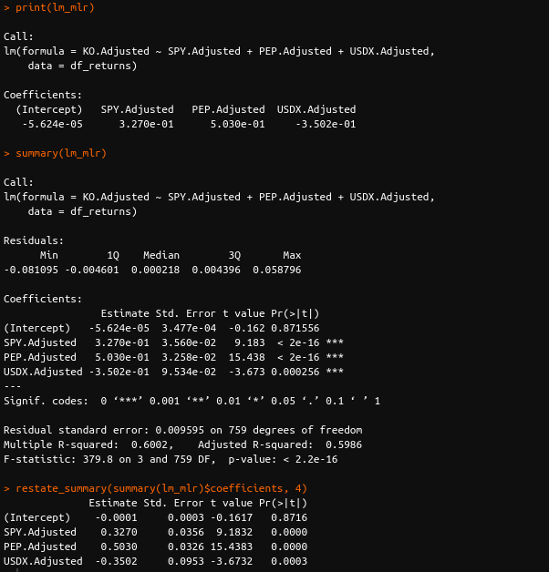 R multiple linear regression mlr