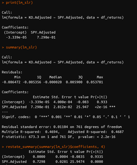 R simple linear regression slr