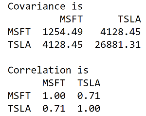 covariance correlation table 1