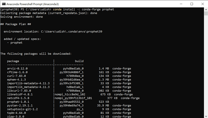 Conda installation for Prophet