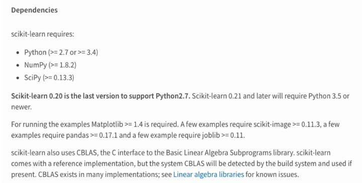 Description of dependency packages